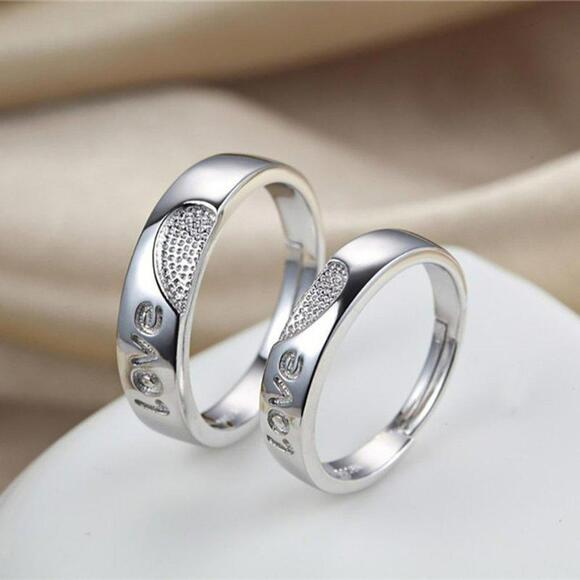 Jewelry | 2pcs Sterling Silver Matching Heart Love Open Couple Rings ...